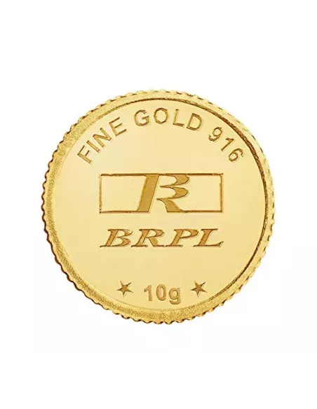 BRPL Bangalore Refinery Gold Coin Of 10 Grams in 22 Karat 916 Purity /