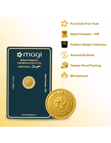 Magi Gold Coin of 0.5 Gram / Half Gram in 24Kt 999 Purity / Fineness
