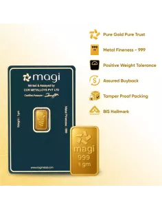 Magi Gold Bar Of 1 Gram 24Kt Gold 999 Purity Fineness