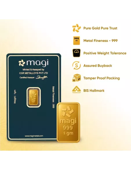 Magi Gold Bar Of 1 Gram 24Kt Gold 999 Purity Fineness