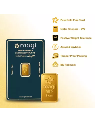 Magi Gold Bar Of 2 Gram 24Kt Gold 999 Purity Fineness
