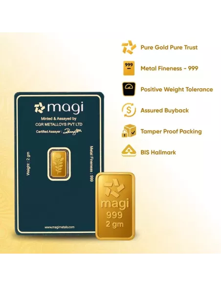 Magi Gold Bar Of 2 Gram 24Kt Gold 999 Purity Fineness