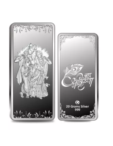 Omkar Mint Radha Krishna Silver Bar Of 20 Grams in 999 Purity Fineness