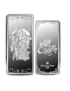 Omkar Mint Radha Krishna Silver Bar Of 50 Grams in 999 Purity Fineness