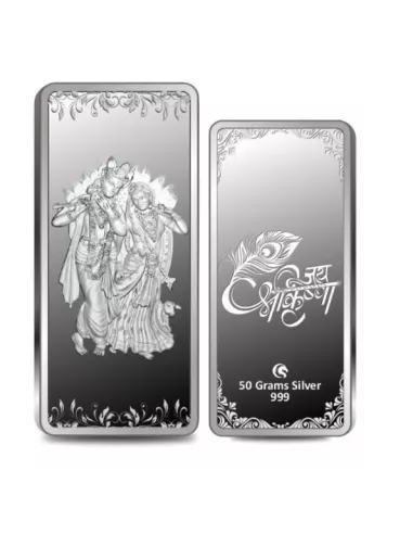 Omkar Mint Radha Krishna Silver Bar Of 50 Grams in 999 Purity Fineness