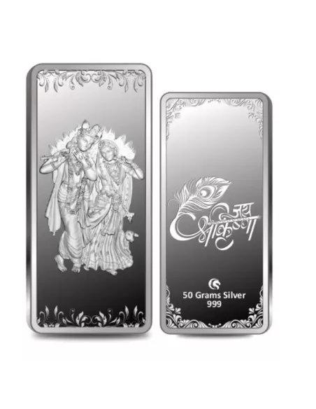 Omkar Mint Radha Krishna Silver Bar Of 50 Grams in 999 Purity Fineness
