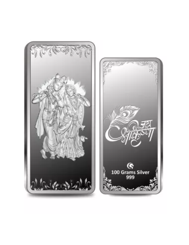 Omkar Mint Radha Krishna Silver Bar Of 100 Grams in 999 Purity Fineness