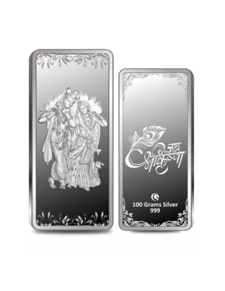 Omkar Mint Radha Krishna Silver Bar Of 100 Grams in 999 Purity Fineness