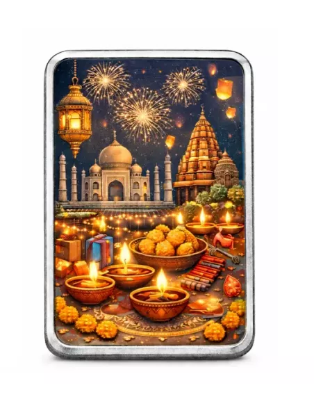 Magi Personalised Happy Diwali Silver Bar Of 5 Gram in 999 Purity / Fi