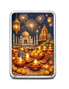 Magi Personalised Happy Diwali Silver Bar Of 50 Gram in 999 Purity / F