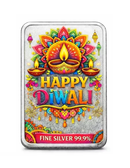 Magi Personalised Happy Diwali Silver Bar Of 50 Gram in 999 Purity / F