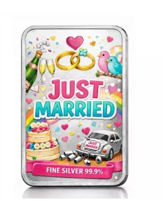 Magi Personalised  Just Married Silver Bar Of 100 Gram in 999 Purity /