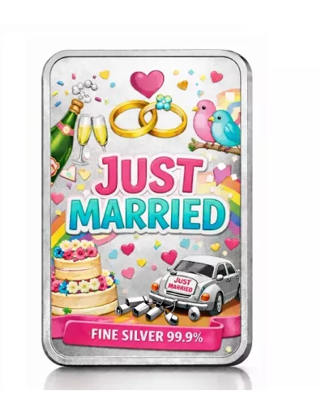 Magi Personalised  Just Married Silver Bar Of 10 Gram in 999 Purity /