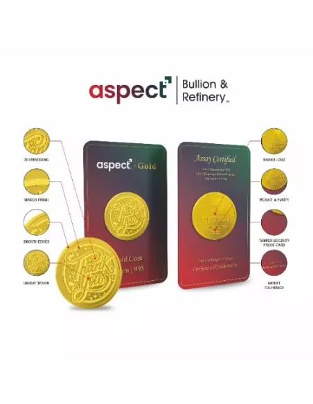 Aspect Bullion Thank You Gold Coin Of 8 Grams in 24 Karat 995 Purity /