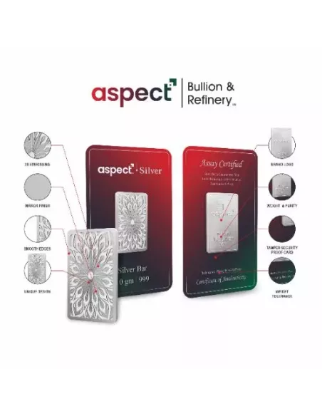 Aspect Bullion Investment  Silver Bar Of 10 Grams in 24 Karat 999 Puri