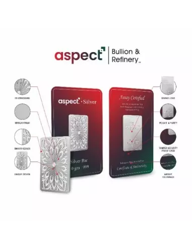 Aspect Bullion Investment Silver Bar Of 50 Grams in 24 Karat 999 Purit