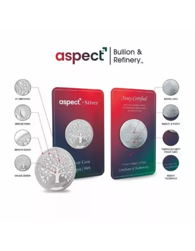 Aspect Bullion  Kalpavruksh Silver Coin Of 20 Grams in 24 Karat 999 Purity / Fineness