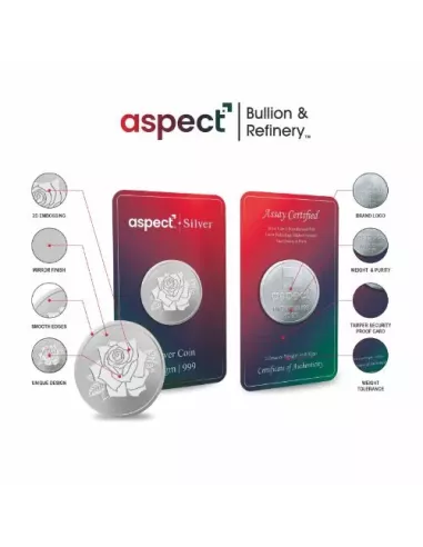 Aspect Bullion Rose Silver Coin Of 10 Grams in 24 Karat 999 Purity / Fineness