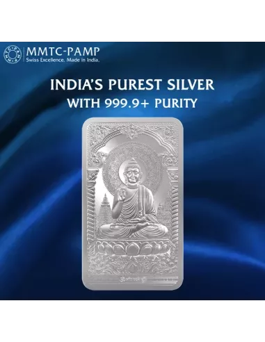 MMTC-PAMP Lord Buddha Silver Ingot Bar of 50 Gram in 999.9 Purity / Fi
