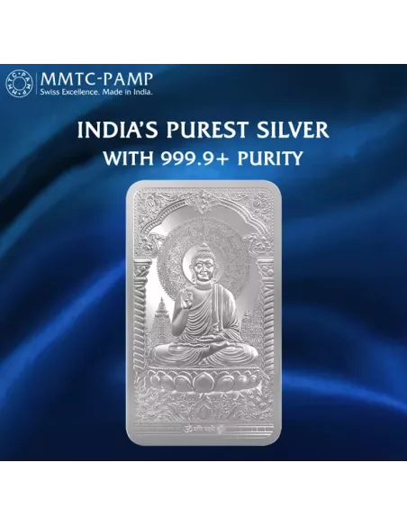 MMTC-PAMP Lord Buddha Silver Ingot Bar of 50 Gram in 999.9 Purity / Fi