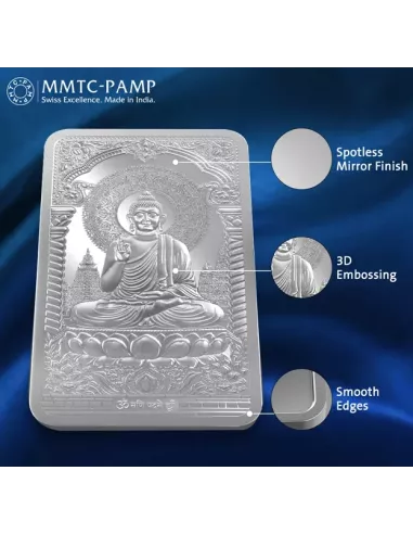 MMTC-PAMP Lord Buddha Silver Ingot Bar of 50 Gram in 999.9 Purity / Fi