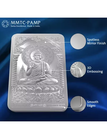 MMTC-PAMP Lord Buddha Silver Ingot Bar of 50 Gram in 999.9 Purity / Fi
