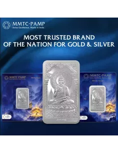 MMTC-PAMP Lord Buddha Silver Ingot Bar of 50 Gram in 999.9 Purity / Fi