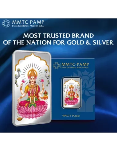 MMTC-PAMP Goddess Lakshmi Colorful Silver Bar of 20 Gram in 999.9 Purity / Fineness in Certi Card
