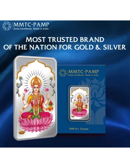 MMTC-PAMP Goddess Lakshmi Colorful Silver Bar of 20 Gram in 999.9 Purity / Fineness in Certi Card