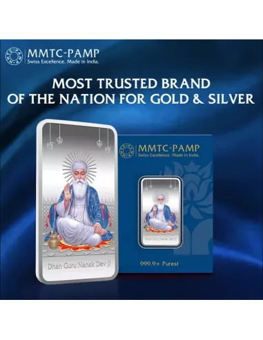 MMTC PAMP Gurunanak Dev Ji Color Silver Bar of 50 Gram in 999.9 Purity