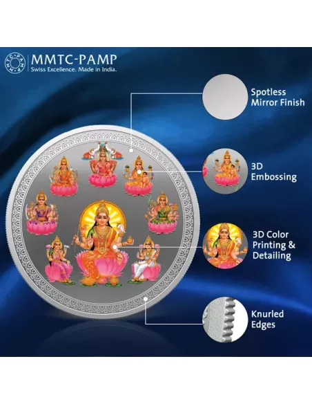 MMTC PAMP Ashtalakshmi Colored Silver Coin of 50 Gram in 999.9 Purity