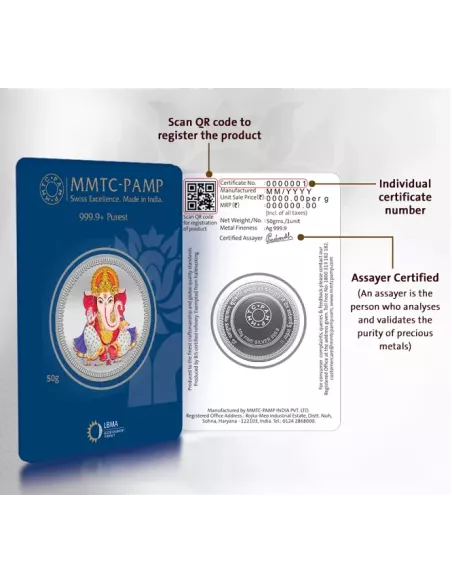MMTC PAMP Colorful Lord Ganesha Coin of 50 Gram in 999.9 Purity