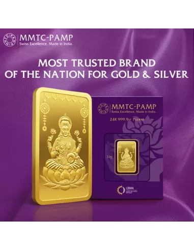 MMTC-PAMP Lakshmi Gold Ingot Bar of 10 Grams in 24 Karat  999.9 Purity
