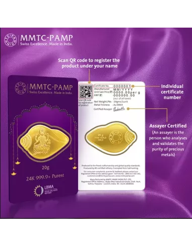 MMTC-PAMP Lakshmi Shankh Shape buy Gold Coin Of 20 Grams 24 Karat in 9