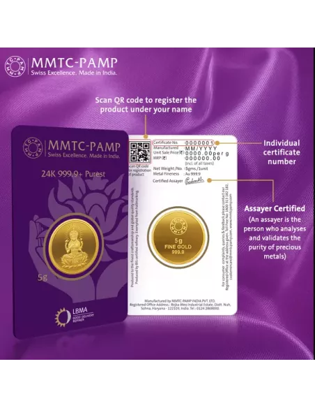 MMTC-PAMP Goddess Lakshmi buy Gold Coins of 5 Grams 24 Karat in 999.9