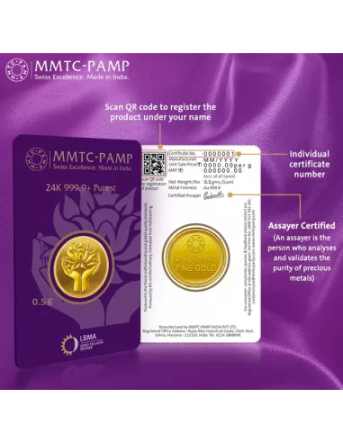 0.5 Gram Gold  Coin - MMTC-PAMP 24K (999.9 Purity) | Live Price Today