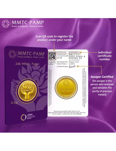 0.5 Gram Gold  Coin - MMTC-PAMP 24K (999.9 Purity) | Live Price Today
