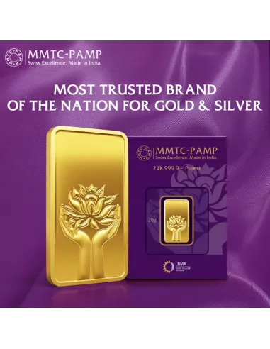 MMTC-PAMP Gold Ingot Bar of 20 Grams 24 Karat in 9999 Purity / Finenes