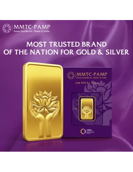 MMTC-PAMP Gold Ingot Bar of 20 Grams 24 Karat in 9999 Purity / Finenes