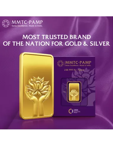 Buy MMTC PAMP Gold Ingot of 50 Gms  24Kt in 999.9 Purity I CoinBazaar