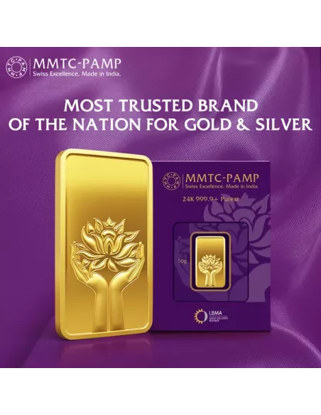 Buy MMTC PAMP Gold Ingot of 50 Gms  24Kt in 999.9 Purity I CoinBazaar