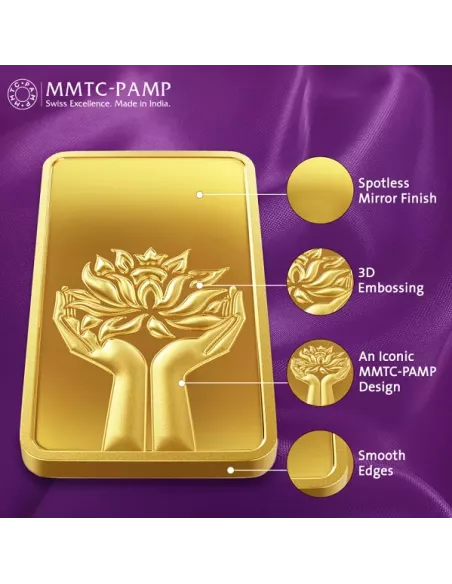 Buy MMTC PAMP Gold Ingot Bar of 100 Grams Gold  24Kt in 999.9 Purity