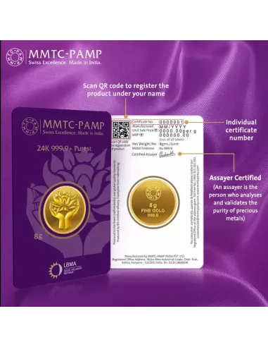 8 Gram Gold  Coin - MMTC-PAMP 24K (999.9 Purity) | Live Price Today |