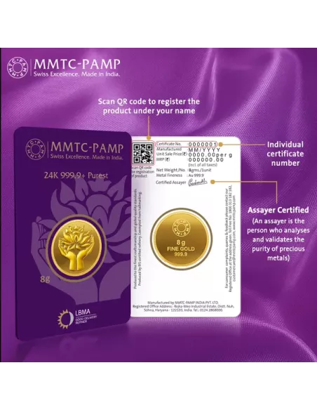 8 Gram Gold  Coin - MMTC-PAMP 24K (999.9 Purity) | Live Price Today |