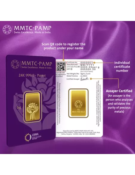 Buy MMTC PAMP Gold Coin of 5 Grams 24 Kt in 9999 Purity I CoinBazaar