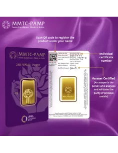 MMTC PAMP Gold Lotus Bar of 2 Gm 24 Karat in 999.9 Purity I CoinBazaar