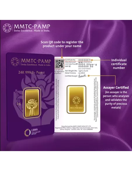 Buy MMTC PAMP Gold Lotus Bar of 1 Grams Gold 24 Karat I CoinBazaar