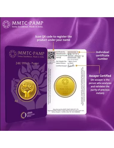 Buy MMTC buy Gold Coins of 4 Grams Gold  24 Karat in 9999 Purity Onlin