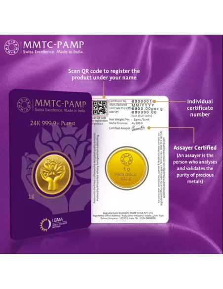1 Gram Gold Coin- MMTC-PAMP 24K (999.9 Purity) | Live Price Today | Co