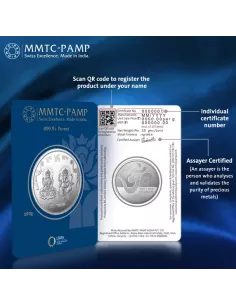 MMTC PAMP Silver Coin Laxmi Ganesh of 100 Gram in 999.9 Purity in Cert
